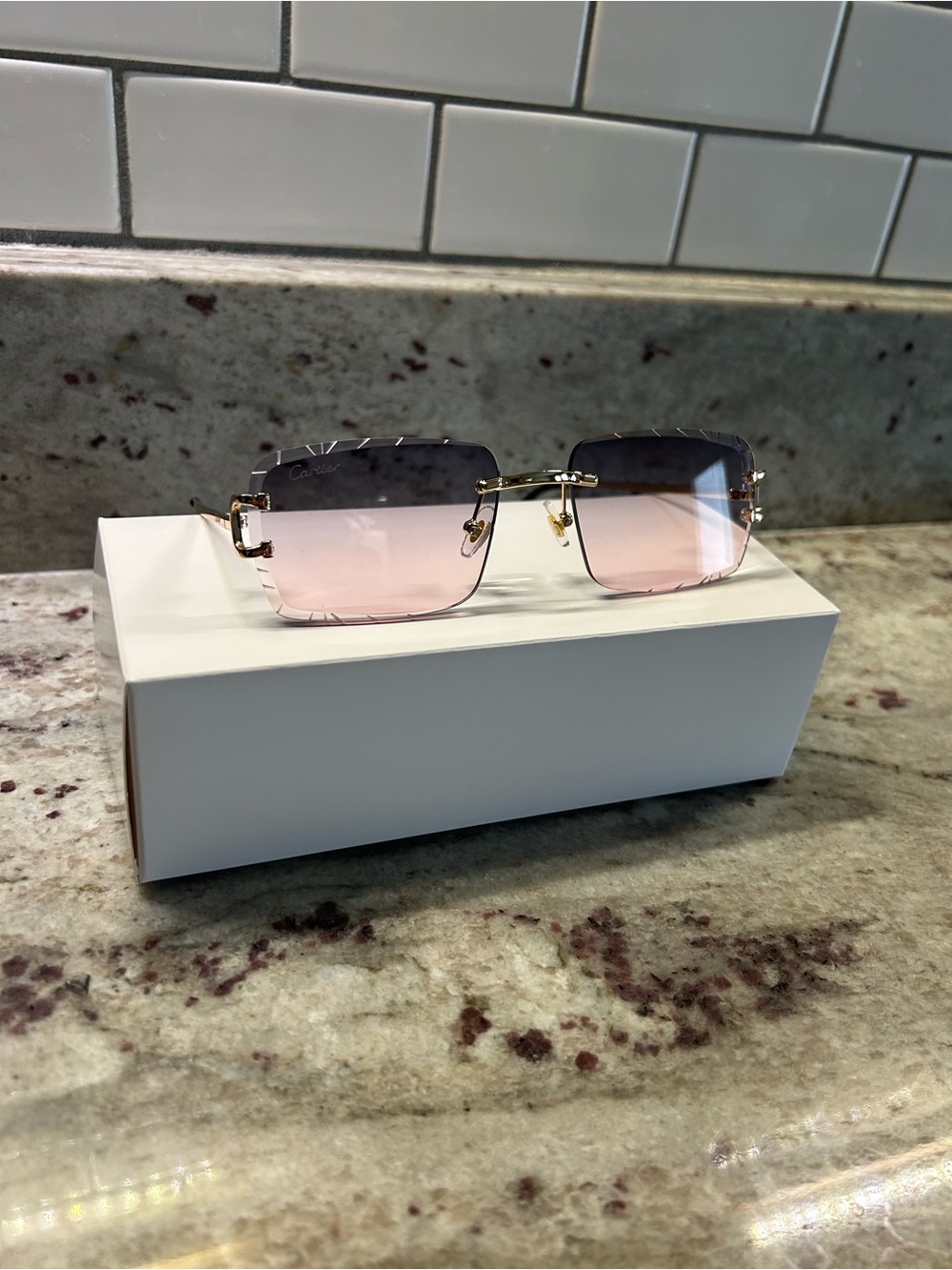 & Other Stories Rimless Sunglasses with Pink Gradient Lenses and Gold Accents